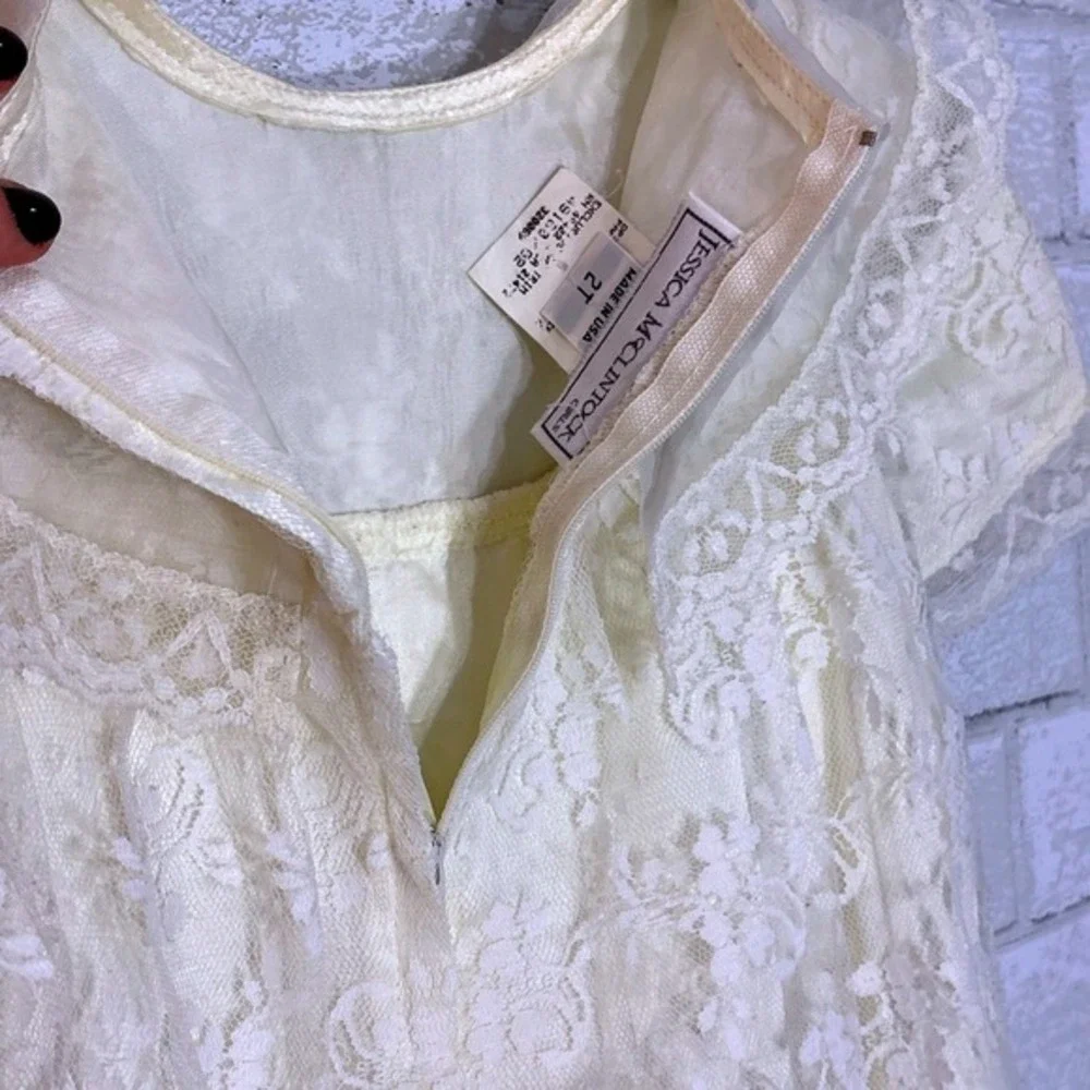 Vtg Jessica McClintock‎ Ivory Lace Dress Girls 2T Flower Girl Photoshoot Party